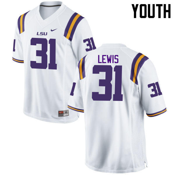 Youth LSU Tigers #31 Cameron Lewis College Football Jerseys Game-White - Click Image to Close
